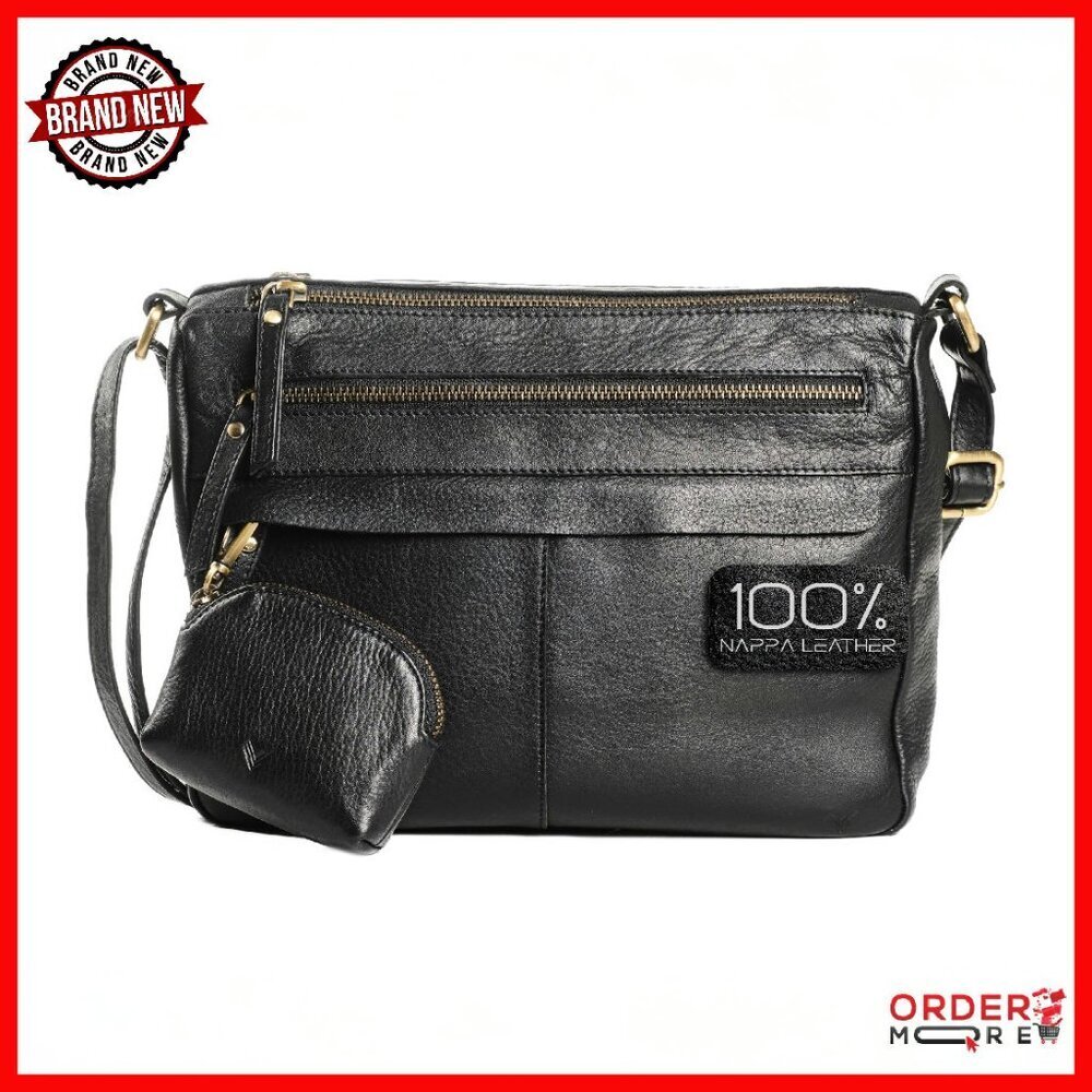 Leather Crossbody Bag - Small Size, Large Capacity, Multiple Zippers